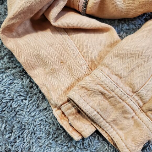 Free People Linen Hooded Peach Biker Cold Weather Heavyweight Zip Jacket - S - Picture 9 of 11